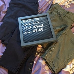 Black and military green jeans